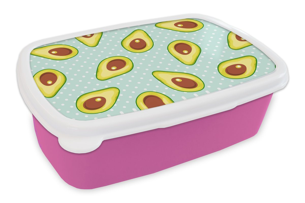 MuchoWow Lunchbox Avocado - Muster - Polka dots, Kunststoff, (2-tlg), Brotbox für Erwachsene, Brotdose Kinder, Snackbox, Mädchen, Kunststoff von MuchoWow