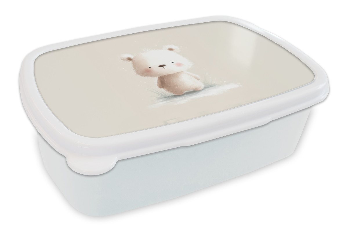 MuchoWow Lunchbox Bär - Schneeflocke - Weiß - Flauschig, Kunststoff, (2-tlg), Brotdose Schule oder Arbeit, Brotbox für Kinder und Erwachsene von MuchoWow