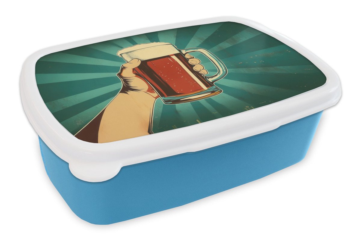 MuchoWow Lunchbox Bierglas - Schaumstoff - Retro - Grün, Kunststoff, (2-tlg), Brotdose, Lunchbox, Brotbox für Kinder und Erwachsene von MuchoWow