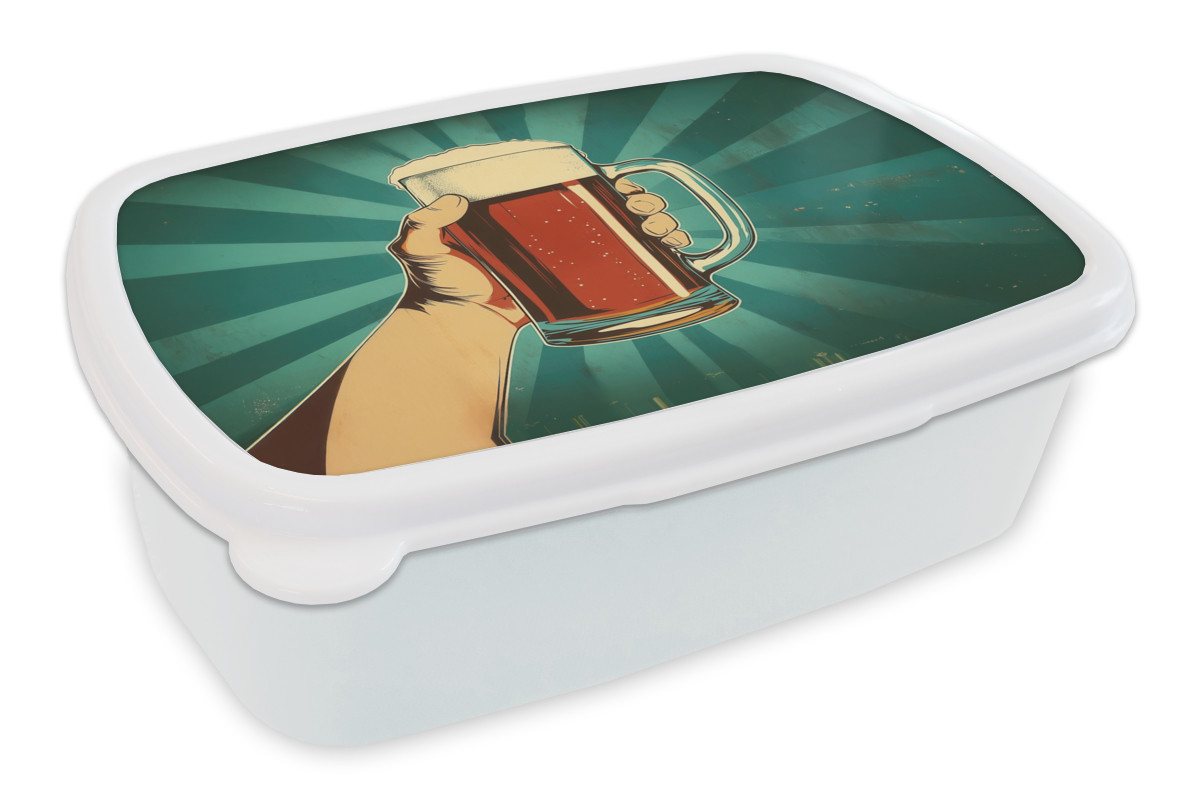 MuchoWow Lunchbox Bierglas - Schaumstoff - Retro - Grün, Kunststoff, (2-tlg), Brotdose Schule oder Arbeit, Brotbox für Kinder und Erwachsene von MuchoWow