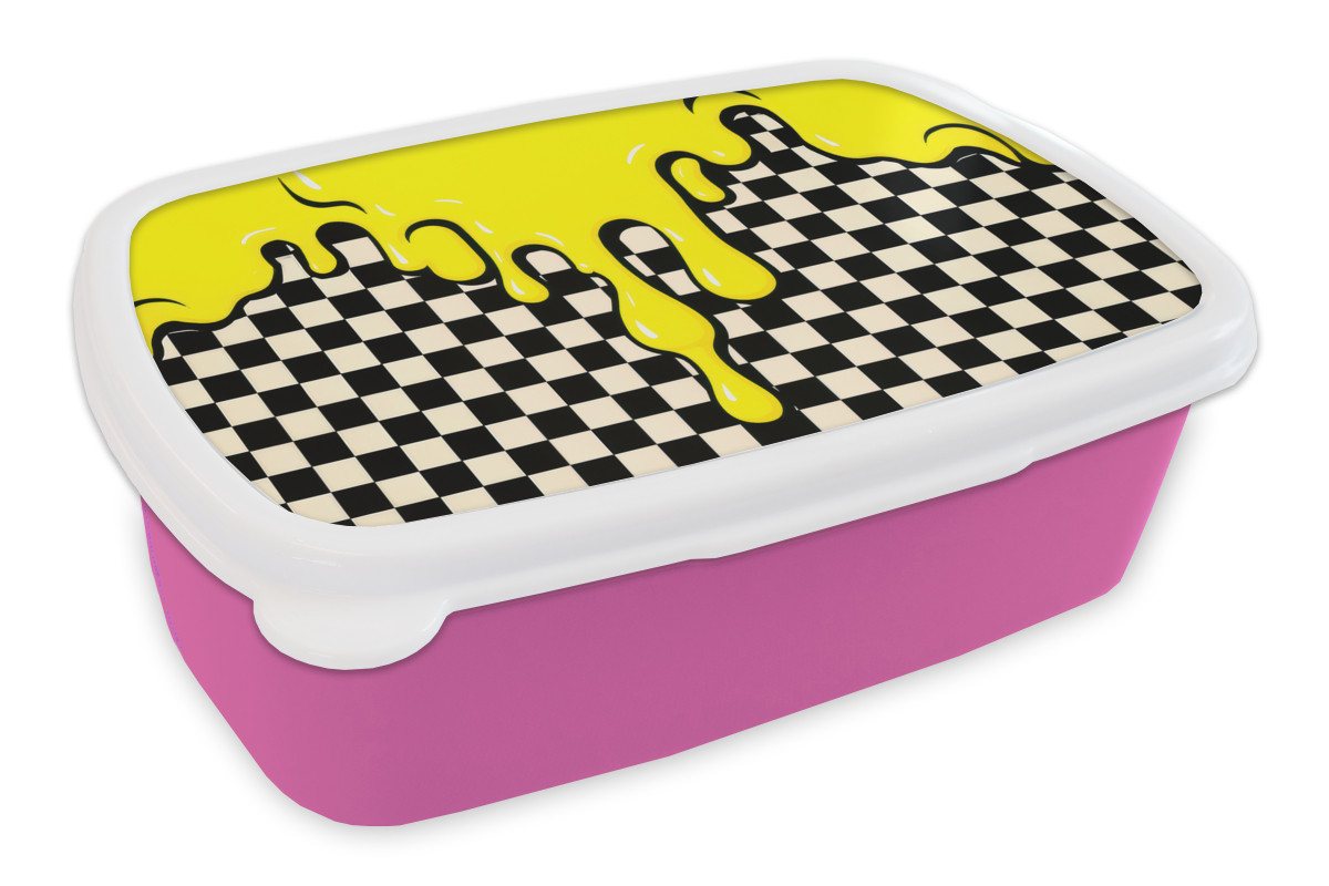 MuchoWow Lunchbox Blockiert - Grafik - Flüssigkeit - Gelb, Kunststoff, (2-tlg), Brotdosen, Lunch Box, Brotbox für Kinder und Erwachsene von MuchoWow