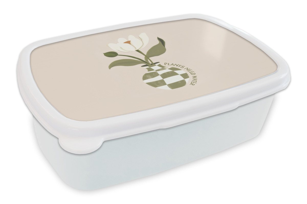 MuchoWow Lunchbox Blume - Weiß - Vase - Zitat, Kunststoff, (2-tlg), Brotdose Schule oder Arbeit, Brotbox für Kinder und Erwachsene von MuchoWow