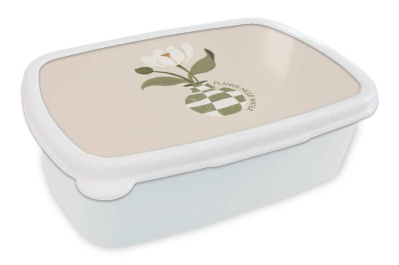 MuchoWow Lunchbox Blume - Weiß - Vase - Zitat, Kunststoff, (2-tlg), Brotdose Schule oder Arbeit, Brotbox für Kinder und Erwachsene von MuchoWow
