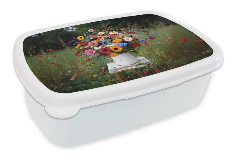 MuchoWow Lunchbox Blumen - Hocker - Gießkanne - Feld, Kunststoff, (2-tlg), Brotdose Schule oder Arbeit, Brotbox für Kinder und Erwachsene von MuchoWow