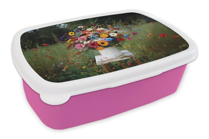 MuchoWow Lunchbox Blumen - Hocker - Gießkanne - Feld, Kunststoff, (2-tlg), Brotdosen, Lunch Box, Brotbox für Kinder und Erwachsene von MuchoWow