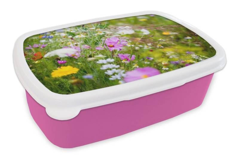 MuchoWow Lunchbox Blumen - Natur - Grün - Gras - Lila - Weiß, Kunststoff, (2-tlg), Brotdosen, Lunch Box, Brotbox für Kinder und Erwachsene von MuchoWow