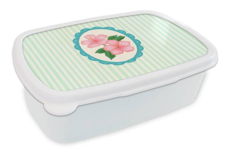 MuchoWow Lunchbox Blumen - Oval - Streifen - Grün, Kunststoff, (2-tlg), Brotdose Schule oder Arbeit, Brotbox für Kinder und Erwachsene von MuchoWow