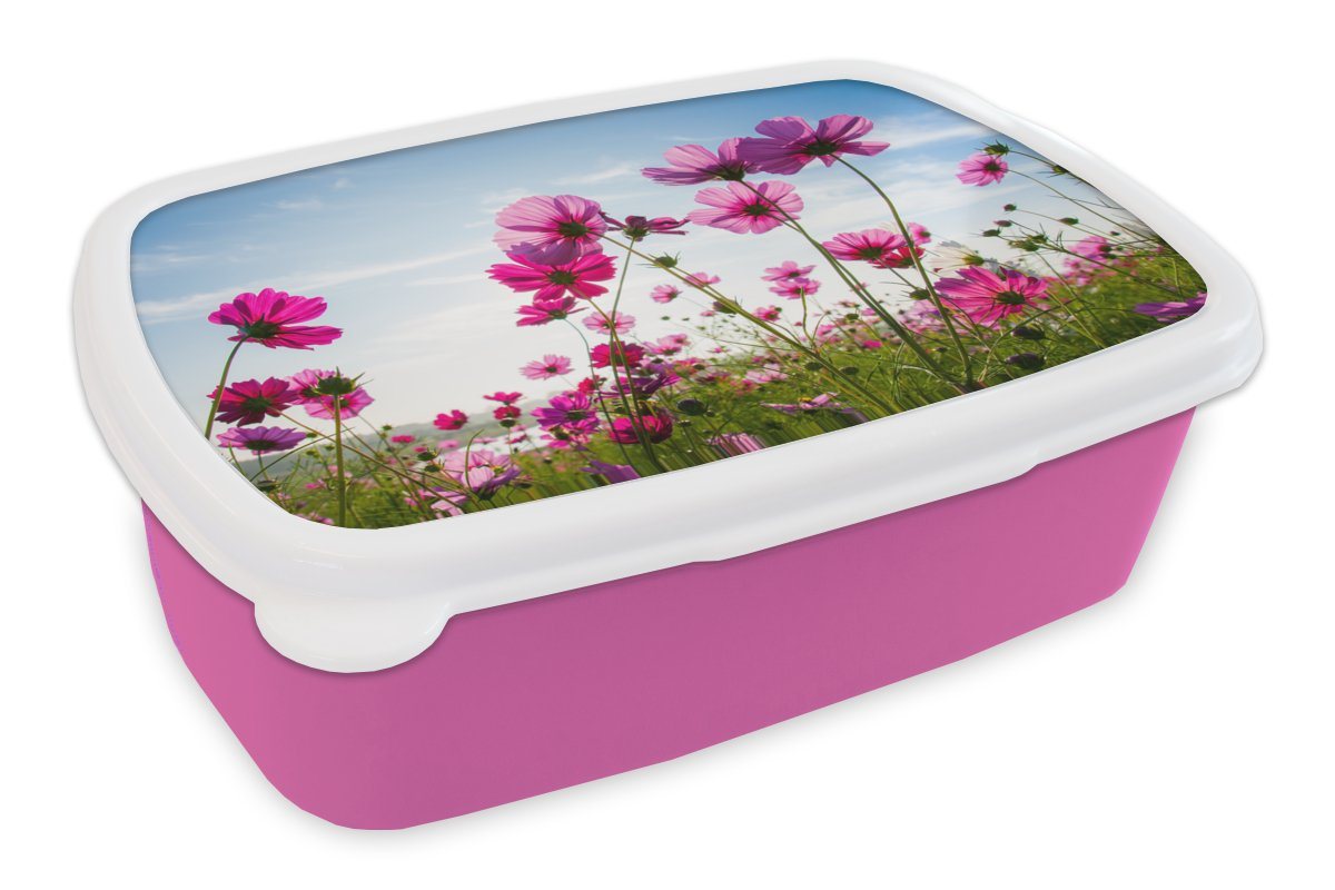 MuchoWow Lunchbox Blumen - Rosa - Cosmea, Kunststoff, (2-tlg), Brotbox für Erwachsene, Brotdose Kinder, Snackbox, Mädchen, Kunststoff von MuchoWow