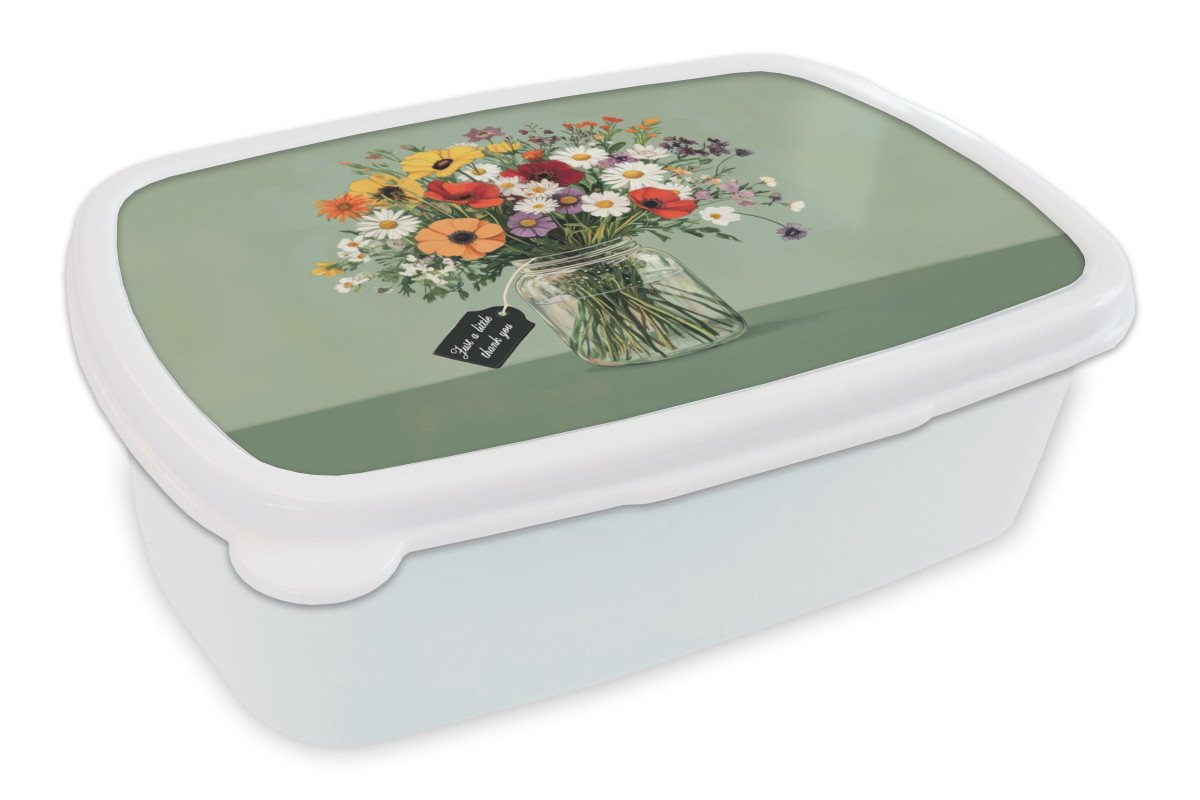 MuchoWow Lunchbox Blumen - Vase - Karte, Kunststoff, (2-tlg), Brotdose Schule oder Arbeit, Brotbox für Kinder und Erwachsene von MuchoWow
