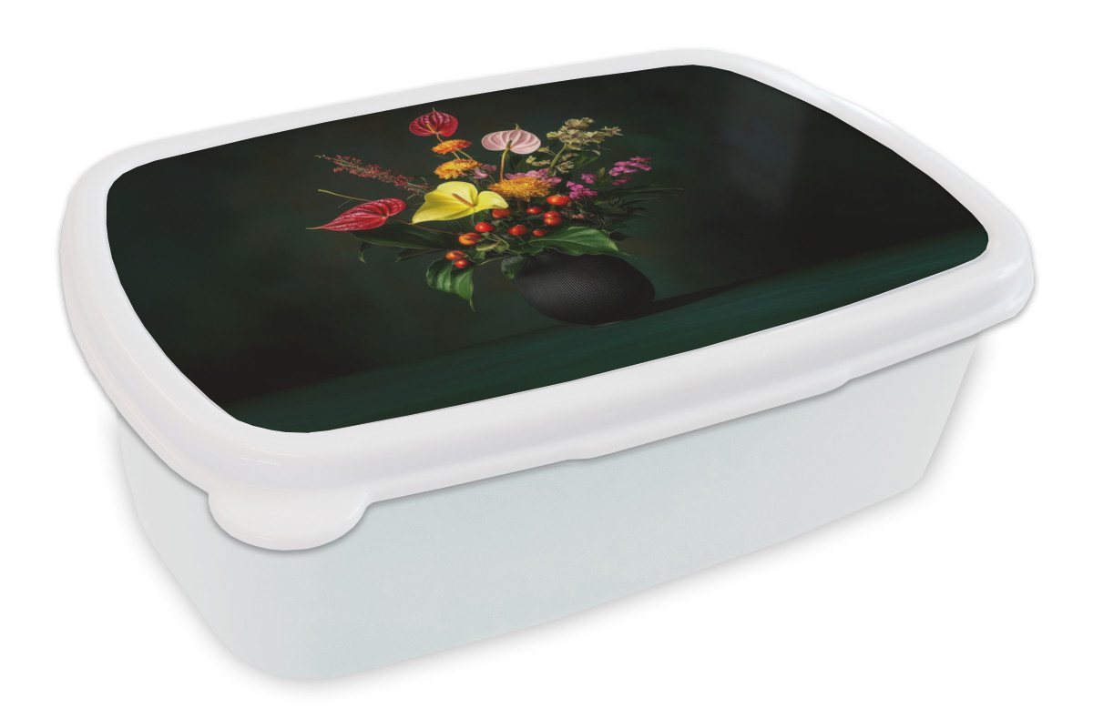 MuchoWow Lunchbox Blumen - Vase - Schwarz, Kunststoff, (2-tlg), Brotdose Schule oder Arbeit, Brotbox für Kinder und Erwachsene von MuchoWow