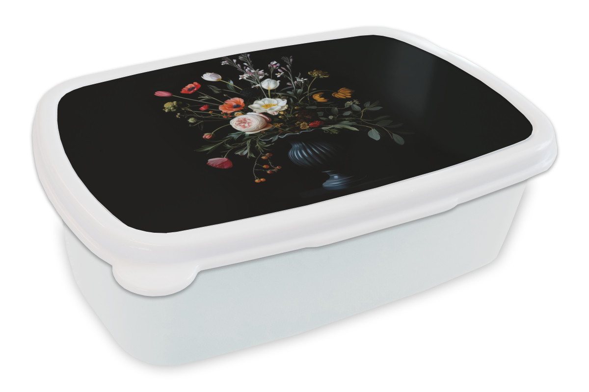 MuchoWow Lunchbox Blumenarrangement - Vase - Schwarz, Kunststoff, (2-tlg), Brotdose Schule oder Arbeit, Brotbox für Kinder und Erwachsene von MuchoWow