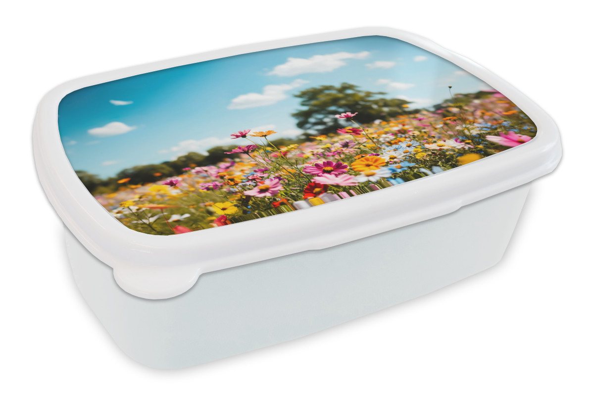 MuchoWow Lunchbox Blumenwiese - Blau - Himmel - Farben, Kunststoff, (2-tlg), Brotdose Schule oder Arbeit, Brotbox für Kinder und Erwachsene von MuchoWow