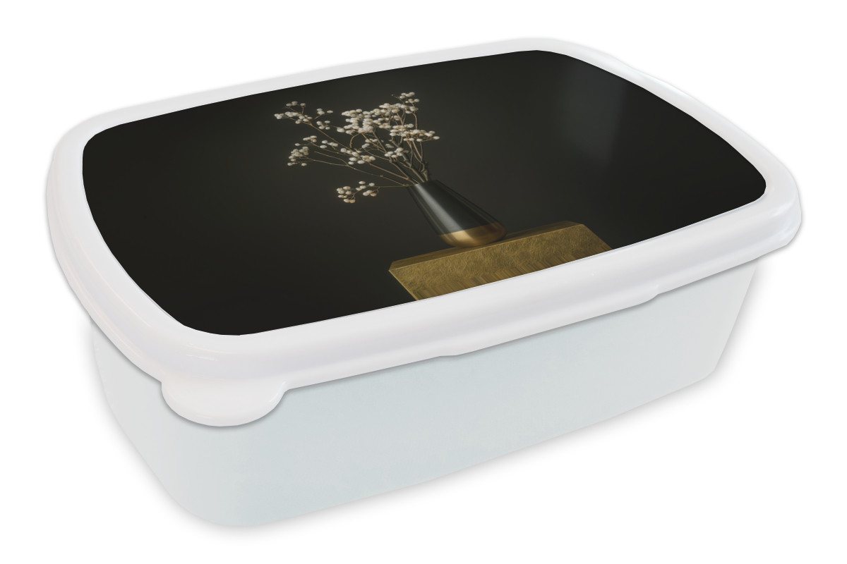 MuchoWow Lunchbox Blumenzwiebeln - Weiß - Vase - Minimalistisch, Kunststoff, (2-tlg), Brotdose Schule oder Arbeit, Brotbox für Kinder und Erwachsene von MuchoWow