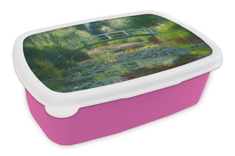 MuchoWow Lunchbox Brücke - Holz - Teich - Seerosen, Kunststoff, (2-tlg), Brotdosen, Lunch Box, Brotbox für Kinder und Erwachsene von MuchoWow