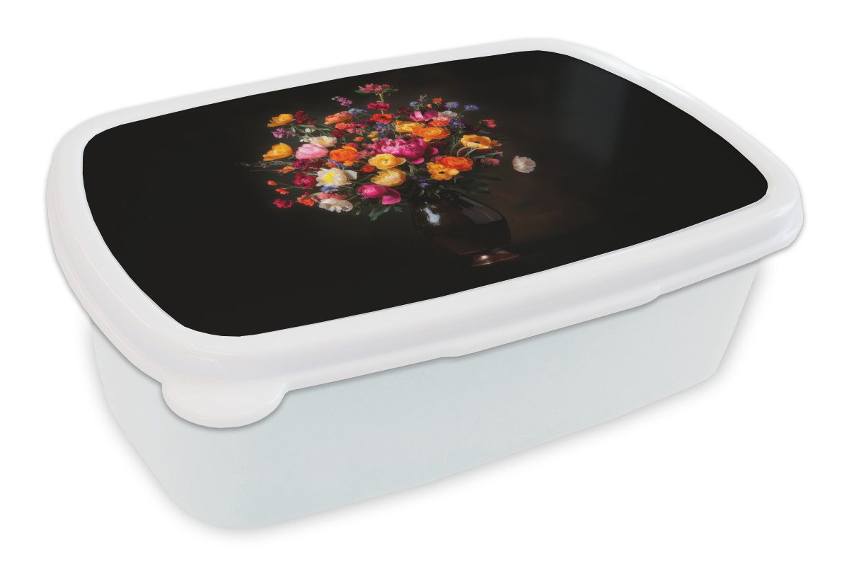 MuchoWow Lunchbox Bunt - Blumenstrauß - Vase - Dunkelbraun, Kunststoff, (2-tlg), Brotdose Schule oder Arbeit, Brotbox für Kinder und Erwachsene von MuchoWow