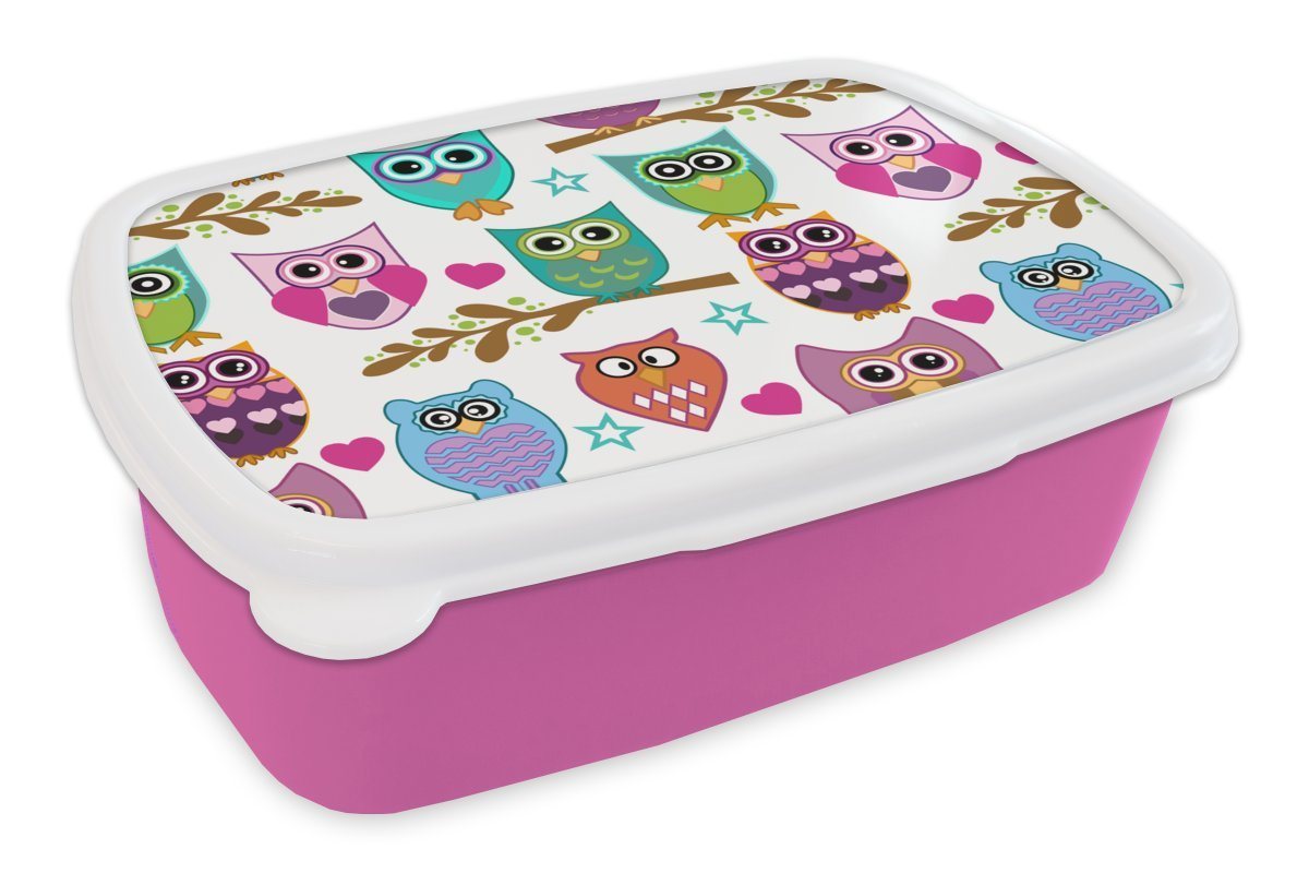 MuchoWow Lunchbox Design - Eulen - Tiere, Kunststoff, (2-tlg), Brotbox für Erwachsene, Brotdose Kinder, Snackbox, Mädchen, Kunststoff von MuchoWow