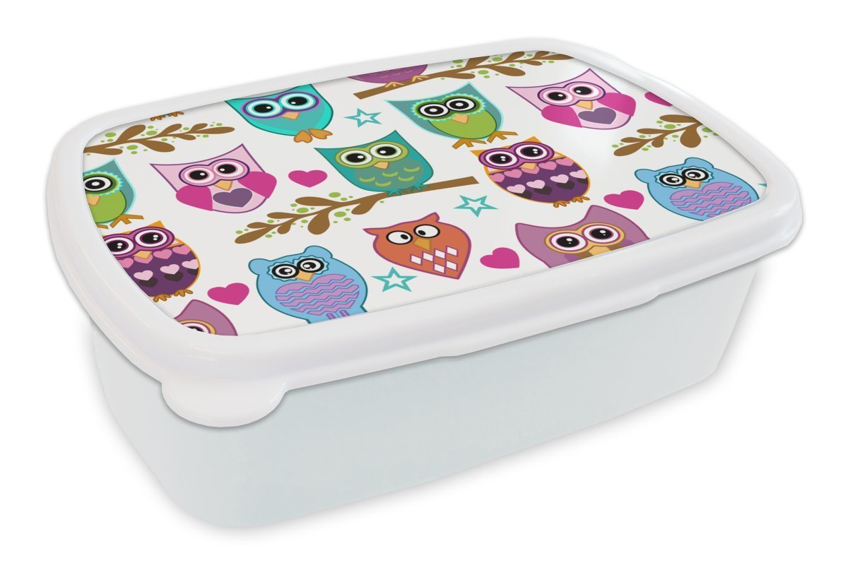 MuchoWow Lunchbox Design - Eulen - Tiere, Kunststoff, (2-tlg), Brotbox für Kinder und Erwachsene, Brotdose, für Jungs und Mädchen von MuchoWow