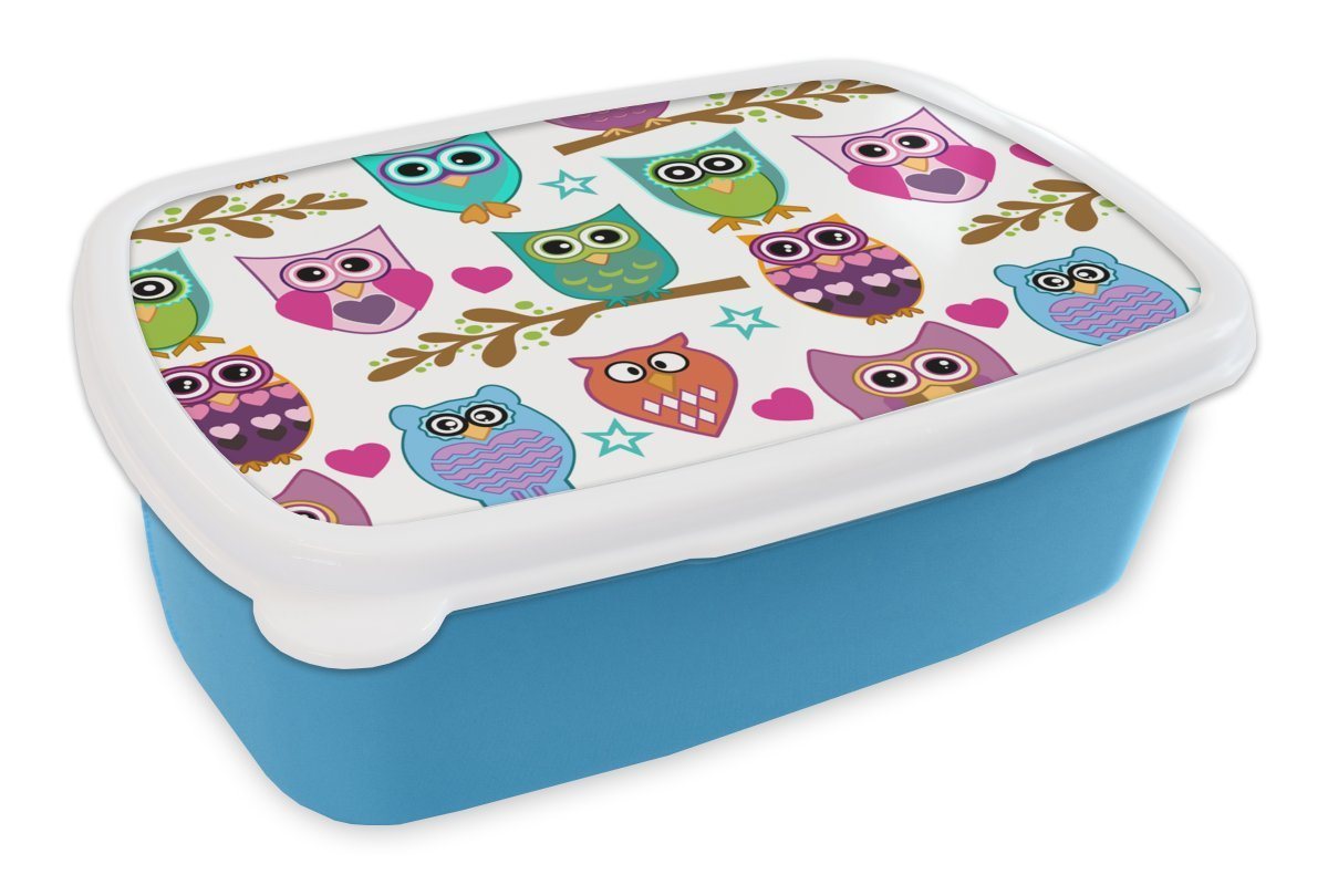 MuchoWow Lunchbox Design - Eulen - Tiere, Kunststoff, (2-tlg), Brotdose für kindergarten, Vesperbox, Snackbox, Brotbox, Jungen von MuchoWow