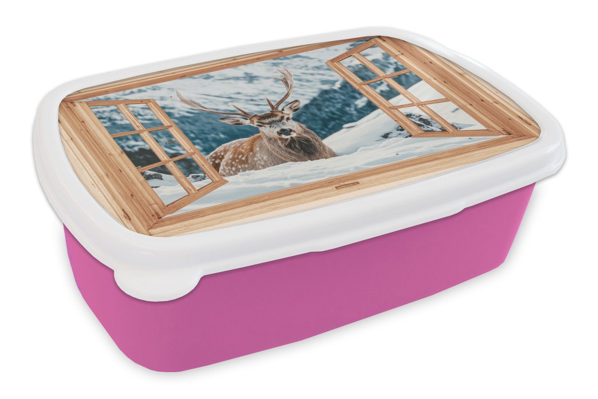MuchoWow Lunchbox Durchblick - Hirsche - Landschaft - Winter - Natur - Tiere - Berge, Kunststoff, (2-tlg), Brotdosen, Lunch Box, Brotbox für Kinder und Erwachsene MuchoWow Lunchbox Durchblick - Hirsche - Landschaft - Winter - Natur - Tiere - Berge, Kunststoff, (2-tlg), Brotdosen, Lunch Box, Brotbox für Kinder und Erwachsene von MuchoWow