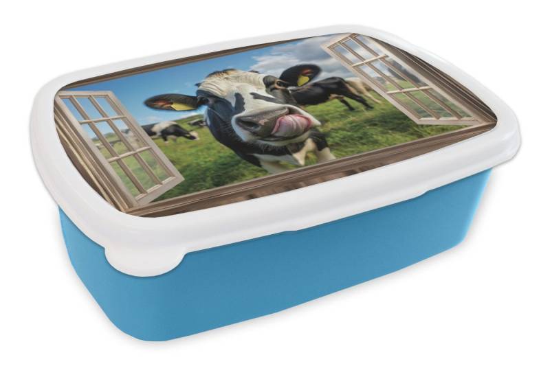 MuchoWow Lunchbox Durchgucken - Kuh - Wiese - Tiere - Natur, Kunststoff, (2-tlg), Brotdose, Lunchbox, Brotbox für Kinder und Erwachsene von MuchoWow