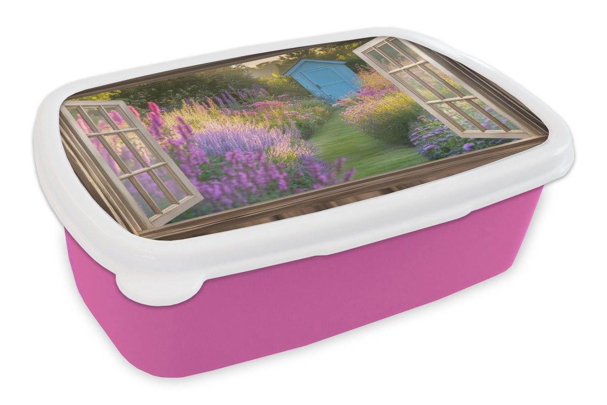 MuchoWow Lunchbox Durchsichtig - Blumen - Fenster - Natur, Kunststoff, (2-tlg), Brotdosen, Lunch Box, Brotbox für Kinder und Erwachsene von MuchoWow