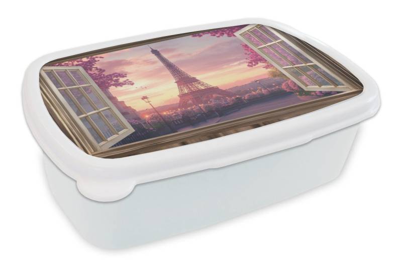 MuchoWow Lunchbox Durchsichtig - Paris - Eiffelturm - Rosa - Kirschblüte, Kunststoff, (2-tlg), Brotdose Schule oder Arbeit, Brotbox für Kinder und Erwachsene von MuchoWow