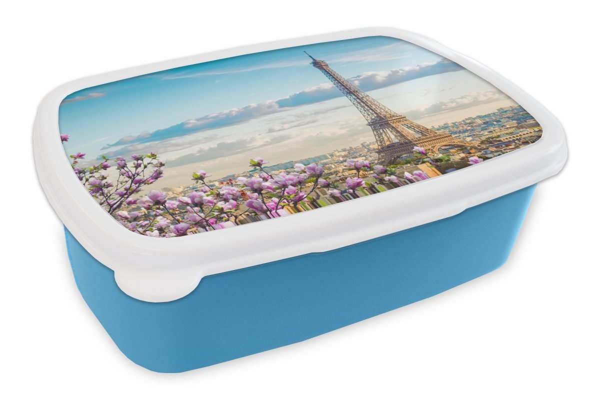 MuchoWow Lunchbox Eiffelturm - Blüte - Frühling, Kunststoff, (2-tlg), Brotdose für kindergarten, Vesperbox, Snackbox, Brotbox, Jungen von MuchoWow