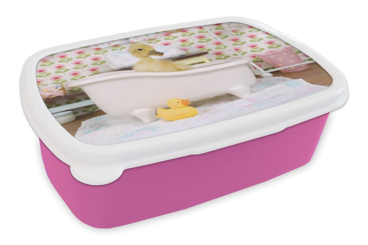 MuchoWow Lunchbox Ente - Bad - Gummi-Ente, Kunststoff, (2-tlg), Brotbox für Erwachsene, Brotdose Kinder, Snackbox, Mädchen, Kunststoff von MuchoWow