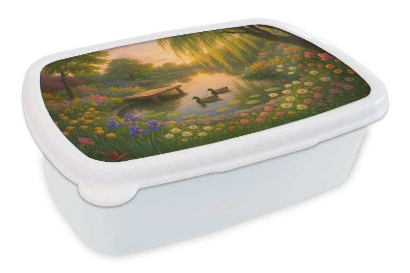 MuchoWow Lunchbox Enten - Teich - Blumen, Kunststoff, (2-tlg), Brotdose Schule oder Arbeit, Brotbox für Kinder und Erwachsene von MuchoWow