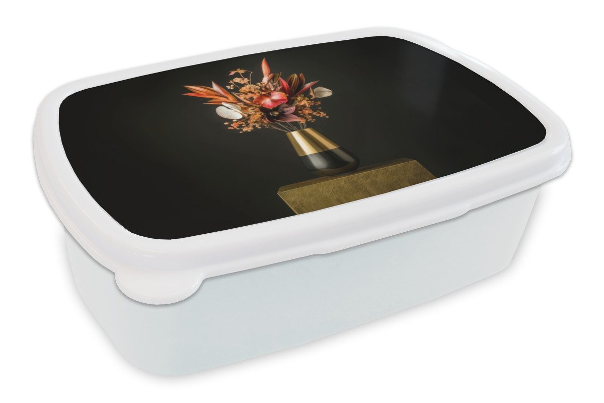 MuchoWow Lunchbox Exotisch - Blumenstrauß - Vase - Gold, Kunststoff, (2-tlg), Brotdose Schule oder Arbeit, Brotbox für Kinder und Erwachsene von MuchoWow