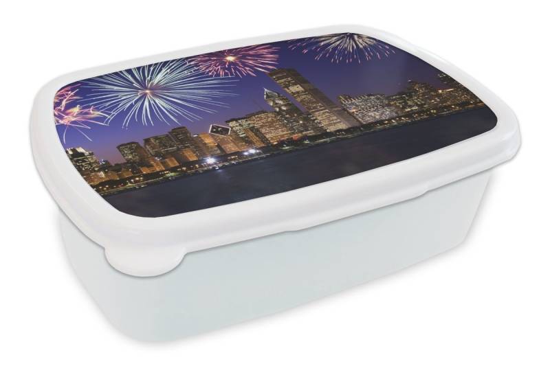 MuchoWow Lunchbox Feuerwerk am Silvesterabend über Chicago, Kunststoff, (2-tlg), Brotdose Schule oder Arbeit, Brotbox für Kinder und Erwachsene von MuchoWow