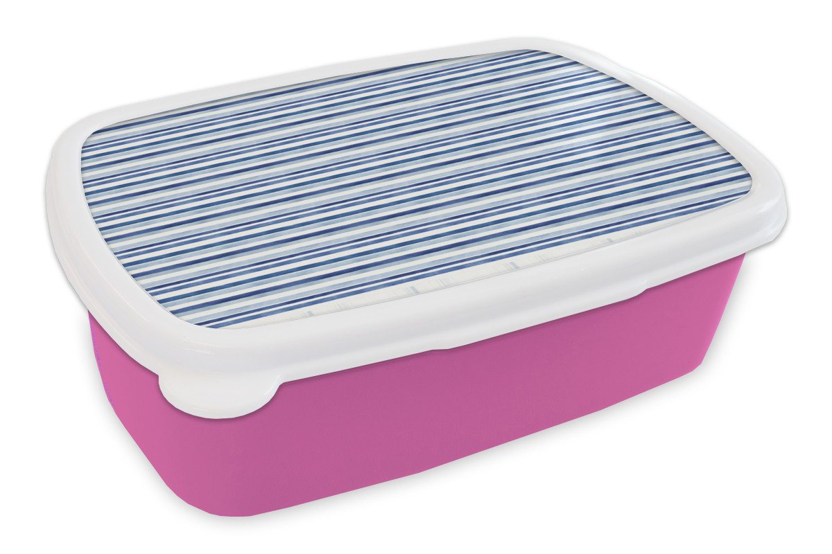 MuchoWow Lunchbox Französisch - Zitrone - Streifen - Blau, Kunststoff, (2-tlg), Brotdosen, Lunch Box, Brotbox für Kinder und Erwachsene von MuchoWow
