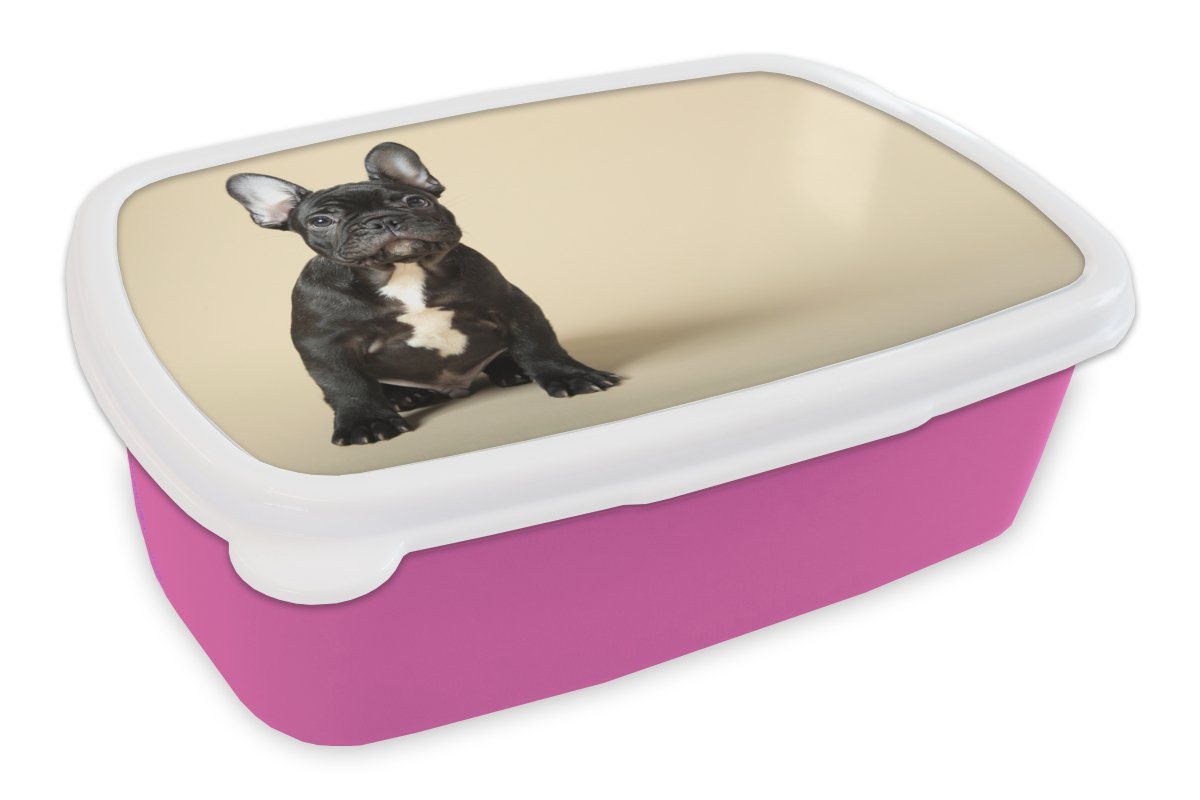 MuchoWow Lunchbox Französische Bulldogge - Schwarz - Beige, Kunststoff, (2-tlg), Brotbox für Erwachsene, Brotdose Kinder, Snackbox, Mädchen, Kunststoff von MuchoWow