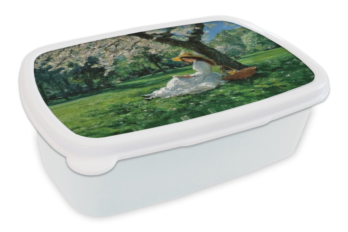 MuchoWow Lunchbox Frau - Baum - Buch - Korb, Kunststoff, (2-tlg), Brotdose Schule oder Arbeit, Brotbox für Kinder und Erwachsene von MuchoWow