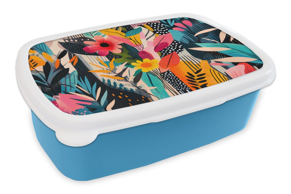 MuchoWow Lunchbox Gemälde - Abstrakt - Blumen - Rosa, Kunststoff, (2-tlg), Brotdose, Lunchbox, Brotbox für Kinder und Erwachsene von MuchoWow