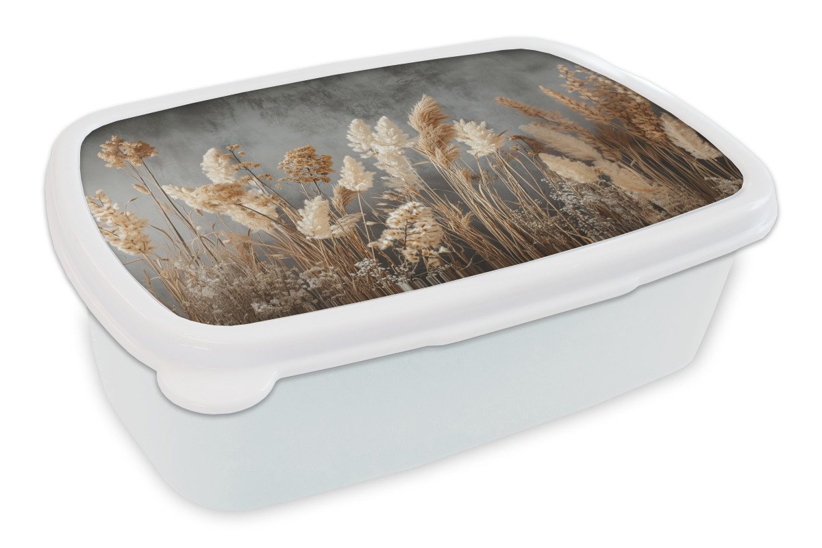 MuchoWow Lunchbox Getrocknete Feldblumen - Grau - Beton, Kunststoff, (2-tlg), Brotdose Schule oder Arbeit, Brotbox für Kinder und Erwachsene von MuchoWow