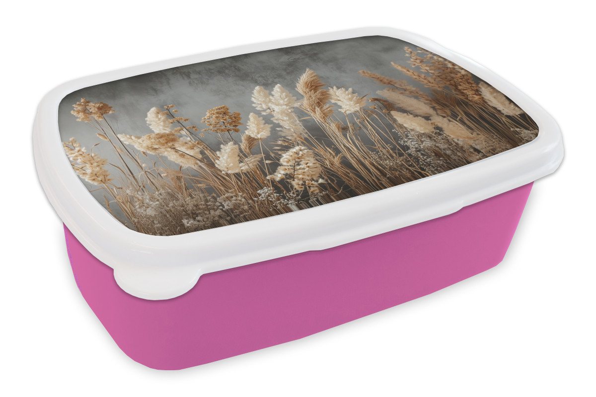 MuchoWow Lunchbox Getrocknete Feldblumen - Grau - Beton, Kunststoff, (2-tlg), Brotdosen, Lunch Box, Brotbox für Kinder und Erwachsene von MuchoWow