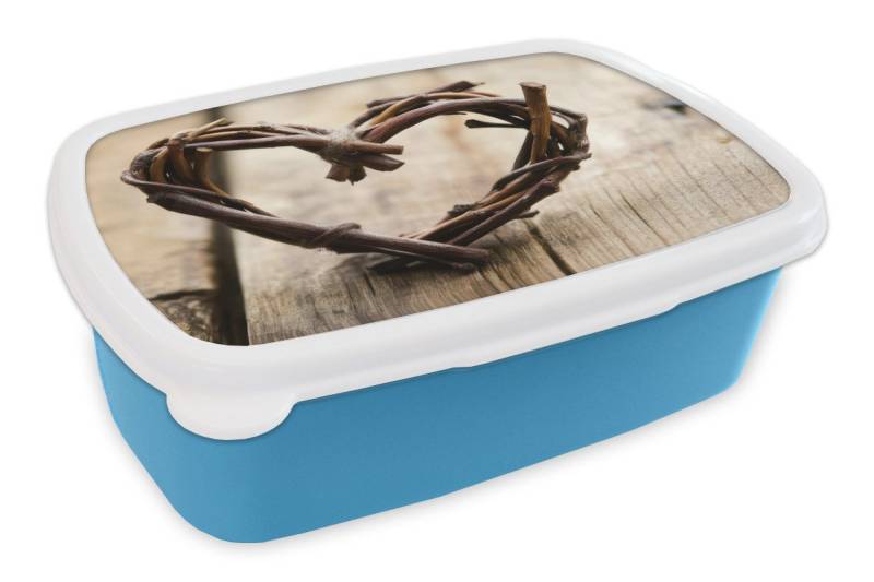 MuchoWow Lunchbox Herz - Holz - Natur - Äste - Braun, Kunststoff, (2-tlg), Brotdose, Lunchbox, Brotbox für Kinder und Erwachsene von MuchoWow