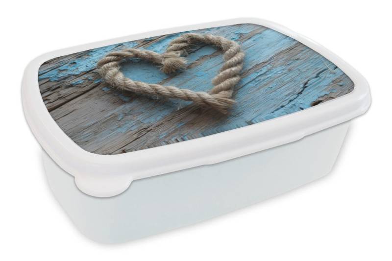 MuchoWow Lunchbox Herz - Seil - Holz - Rustikal, Kunststoff, (2-tlg), Brotdose Schule oder Arbeit, Brotbox für Kinder und Erwachsene von MuchoWow