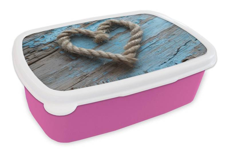 MuchoWow Lunchbox Herz - Seil - Holz - Rustikal, Kunststoff, (2-tlg), Brotdosen, Lunch Box, Brotbox für Kinder und Erwachsene von MuchoWow