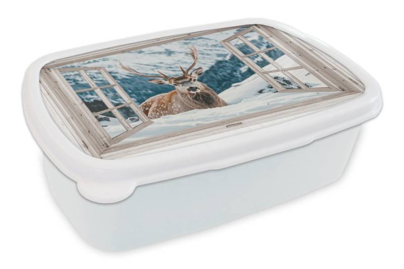 MuchoWow Lunchbox Hirsche - Winterlandschaft - Natur - Tiere - Ansichten - Berge, Kunststoff, (2-tlg), Brotdose Schule oder Arbeit, Brotbox für Kinder und Erwachsene von MuchoWow