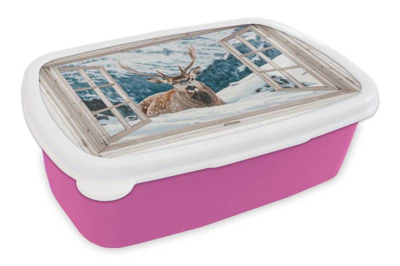 MuchoWow Lunchbox Hirsche - Winterlandschaft - Natur - Tiere - Ansichten - Berge, Kunststoff, (2-tlg), Brotdosen, Lunch Box, Brotbox für Kinder und Erwachsene von MuchoWow