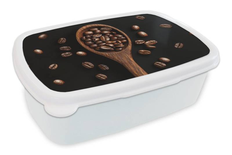 MuchoWow Lunchbox Holz - Schwarz - Kaffeebohnen, Kunststoff, (2-tlg), Brotdose Schule oder Arbeit, Brotbox für Kinder und Erwachsene von MuchoWow