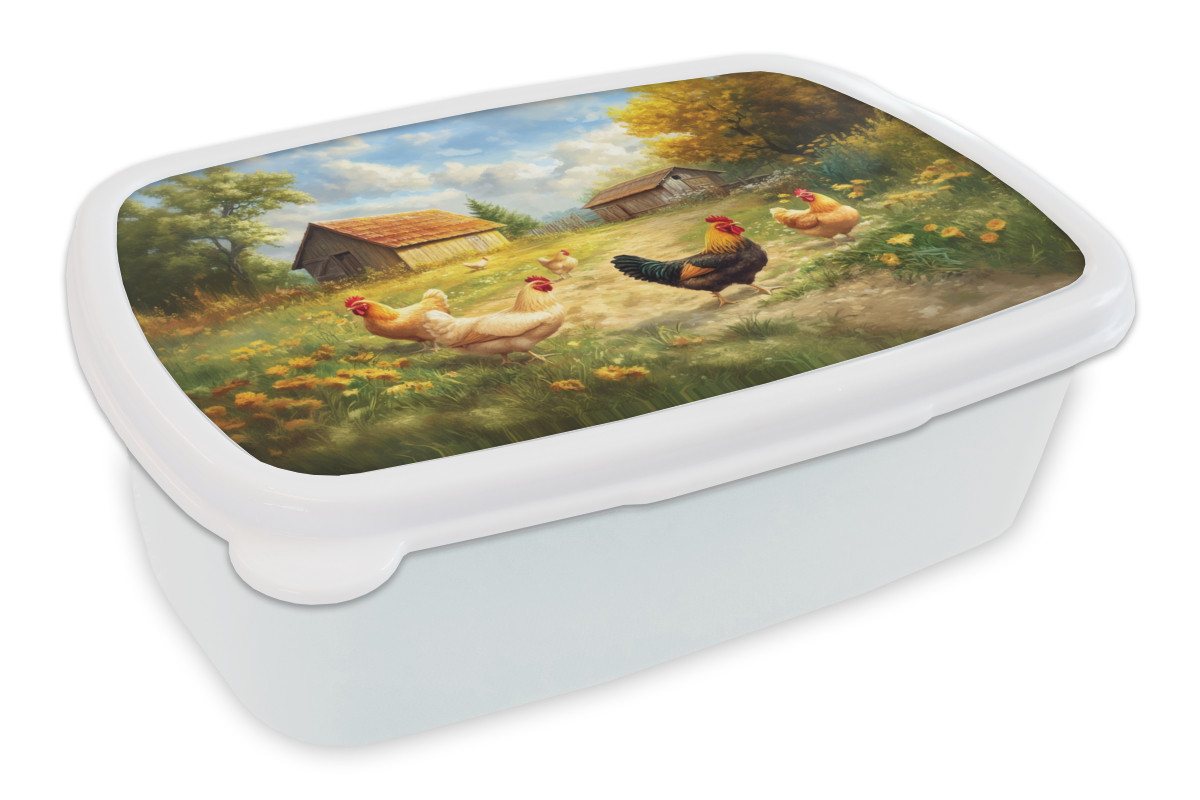 MuchoWow Lunchbox Hühner - Ländliche Beschaulichkeit - Natur, Kunststoff, (2-tlg), Brotdose Schule oder Arbeit, Brotbox für Kinder und Erwachsene von MuchoWow