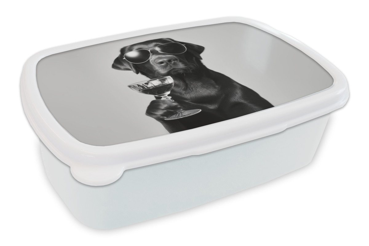 MuchoWow Lunchbox Hund - Schwarz - Weinglas - Sonnenbrille, Kunststoff, (2-tlg), Brotdose Schule oder Arbeit, Brotbox für Kinder und Erwachsene von MuchoWow