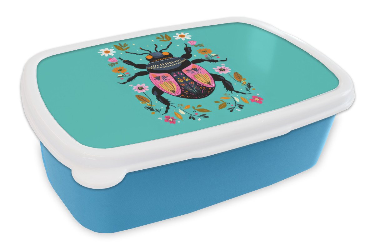 MuchoWow Lunchbox Käfer - Blumen - Türkis - Blätter, Kunststoff, (2-tlg), Brotdose, Lunchbox, Brotbox für Kinder und Erwachsene von MuchoWow