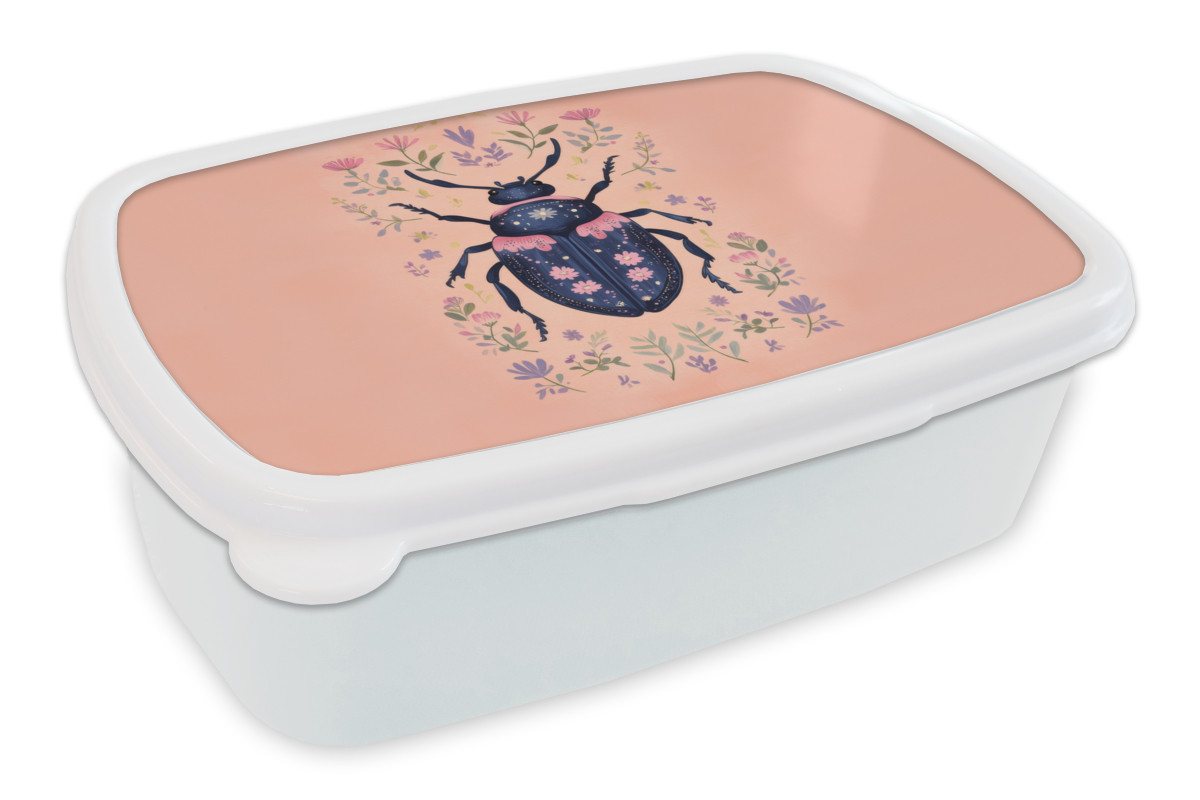 MuchoWow Lunchbox Käfer - Dunkelblau - Blumen - Zierpflanze, Kunststoff, (2-tlg), Brotdose Schule oder Arbeit, Brotbox für Kinder und Erwachsene von MuchoWow
