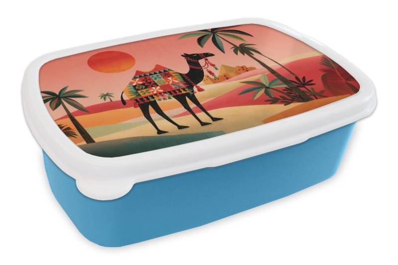 MuchoWow Lunchbox Kamel - Farbiger Teppich - Dünen - Rote Sonne, Kunststoff, (2-tlg), Brotdose, Lunchbox, Brotbox für Kinder und Erwachsene von MuchoWow