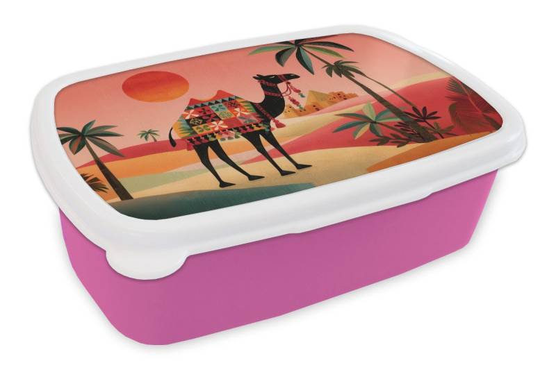 MuchoWow Lunchbox Kamel - Farbiger Teppich - Dünen - Rote Sonne, Kunststoff, (2-tlg), Brotdosen, Lunch Box, Brotbox für Kinder und Erwachsene von MuchoWow