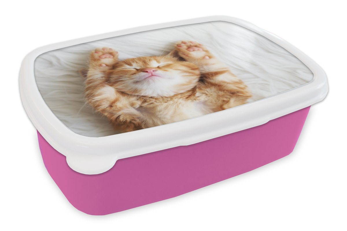 MuchoWow Lunchbox Katze - Rot - Haustiere - Kätzchen, Kunststoff, (2-tlg), Brotbox für Erwachsene, Brotdose Kinder, Snackbox, Mädchen, Kunststoff von MuchoWow